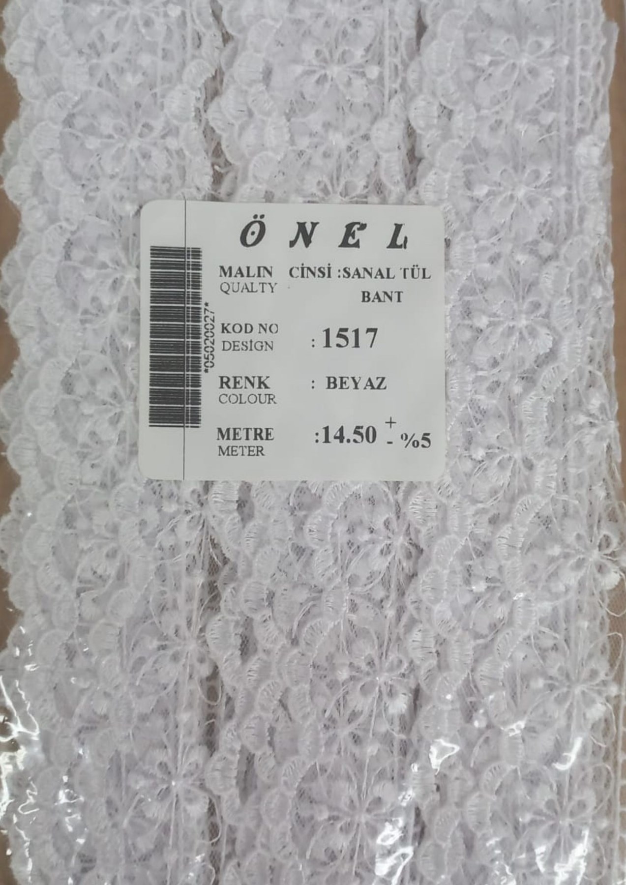 Dantel Polyester Sanal Tül Bant Beyaz 14,50 Metre En 6 cm ON-1517-B resmi
