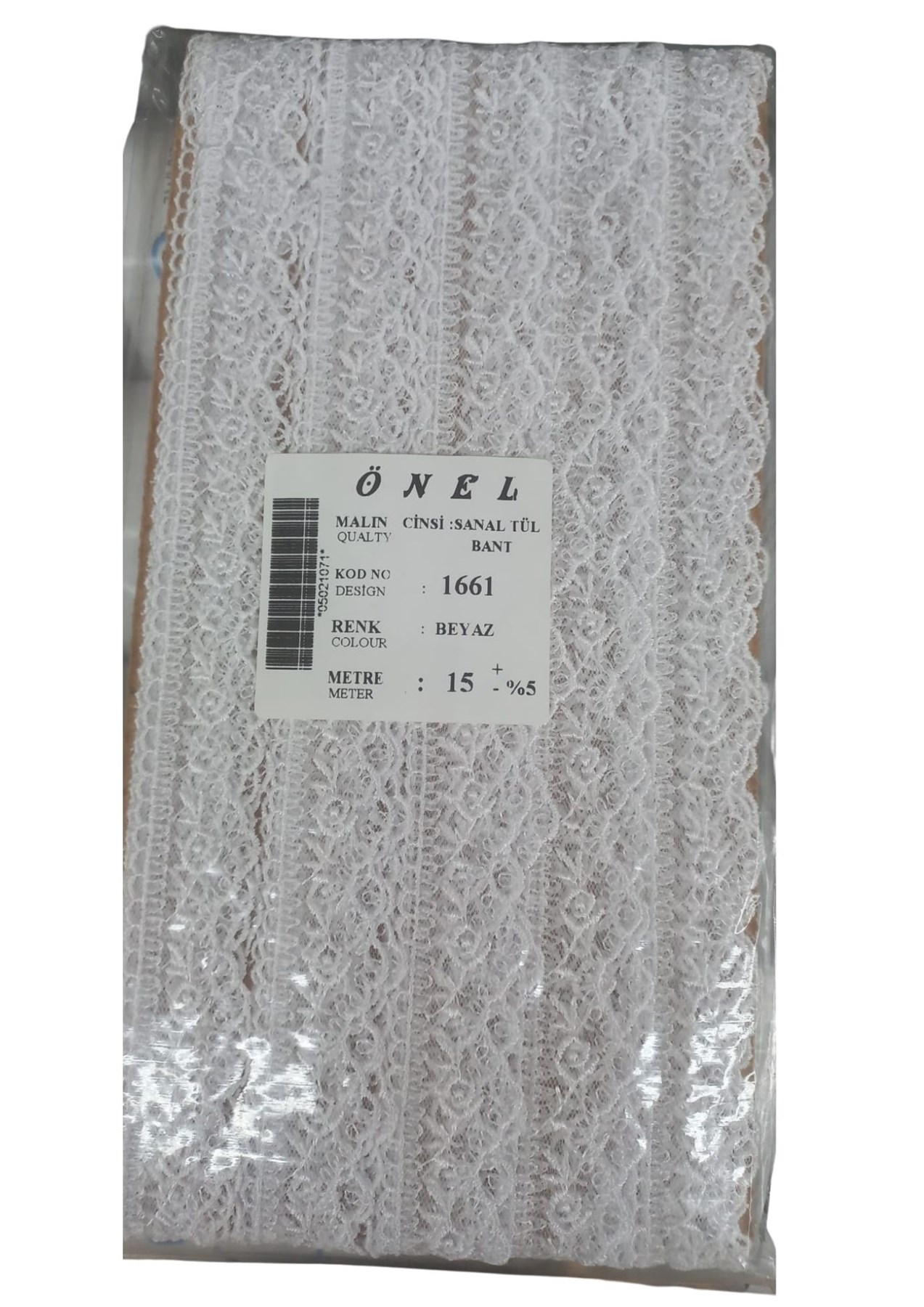 Dantel Polyester Sanal Tül Bant Beyaz 15 Metre En 6 cm ON-1661-B resmi