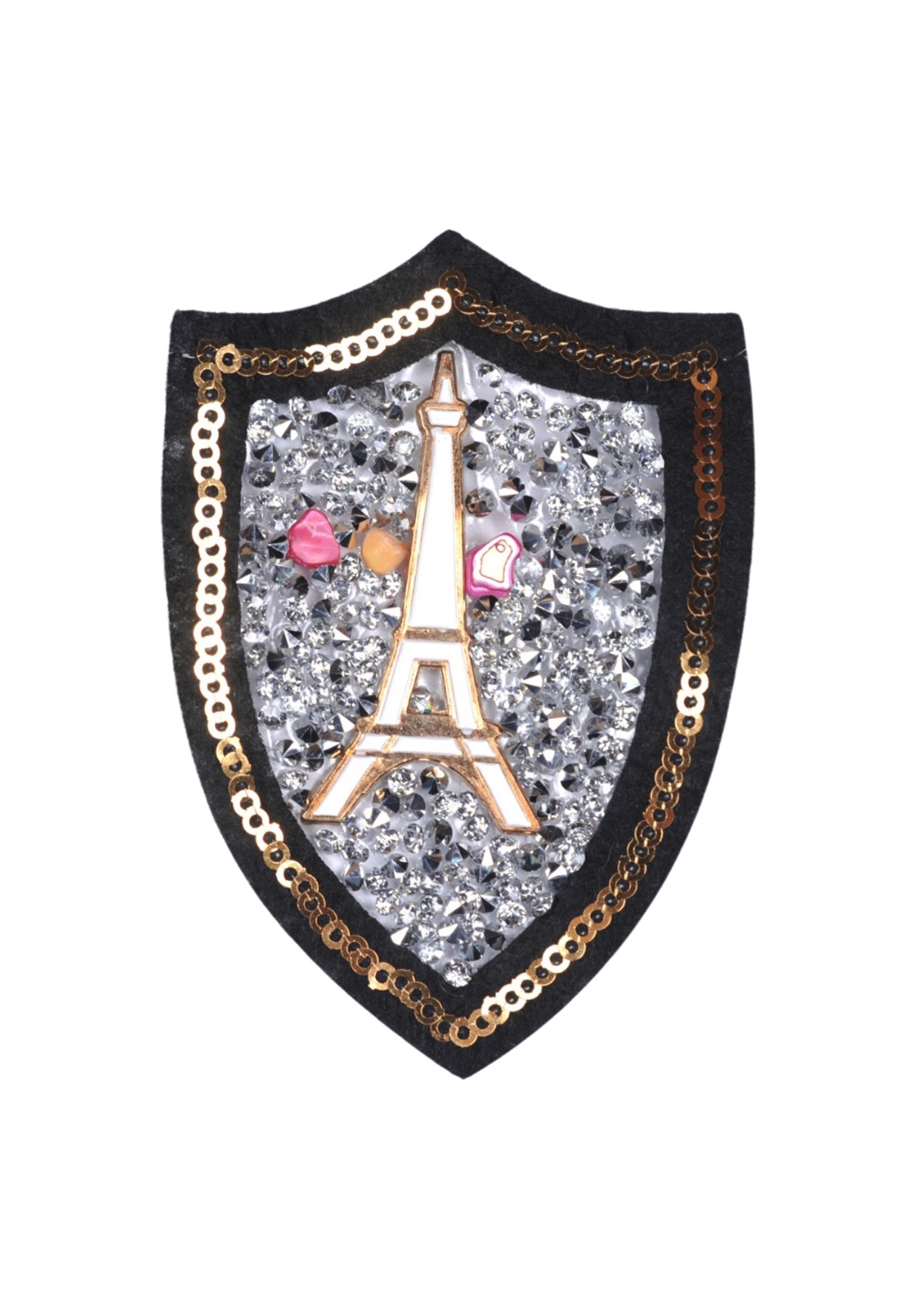 Aplike Ütü İle Yapışan Taşlı Eyfel Kulesi Beyaz Arma 6 cm resmi