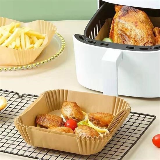 50 Adet Air Fryer Pişirme Kağıdı Tek Kullanımlık Hava Fritöz Yağ Geçirmez Yapışmaz Kare Tabak Model resmi