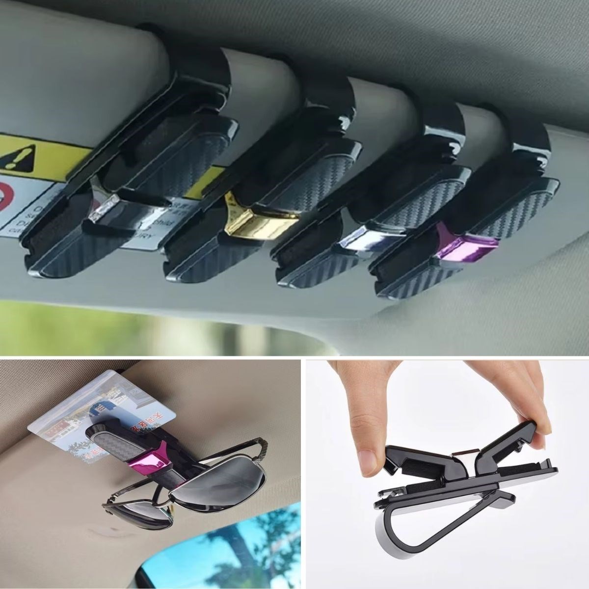 Turkish E Market® Araç İçi Güneşliğe Takılan 2'li Gözlük,Kart,Para Takmalık Aparat resmi