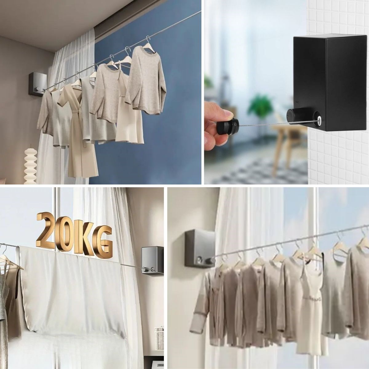 Turkish E Market® Teleskopik Çamaşır Kurutma Askısı, Pratik Geri Çekilebilir Çamaşır İpi resmi