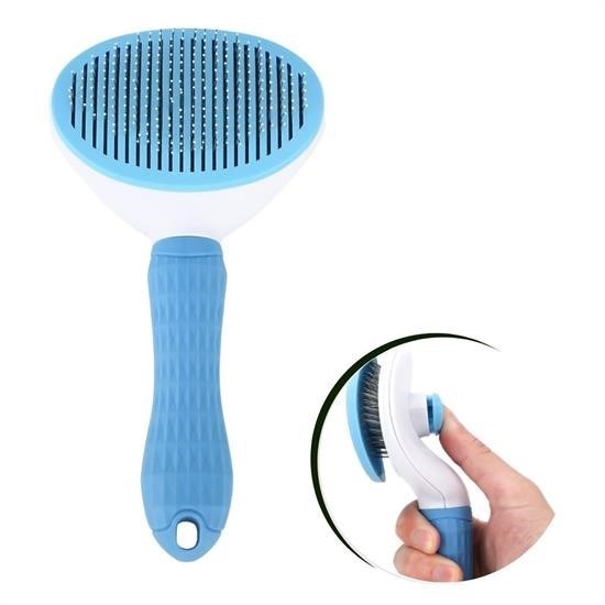 Turkish E Market® Kedi Köpek Tüy Toplayıcı Kendini Temizleyebilen Ergonomik Saplı Evcil Hayvan Tarağı Mavi  resmi