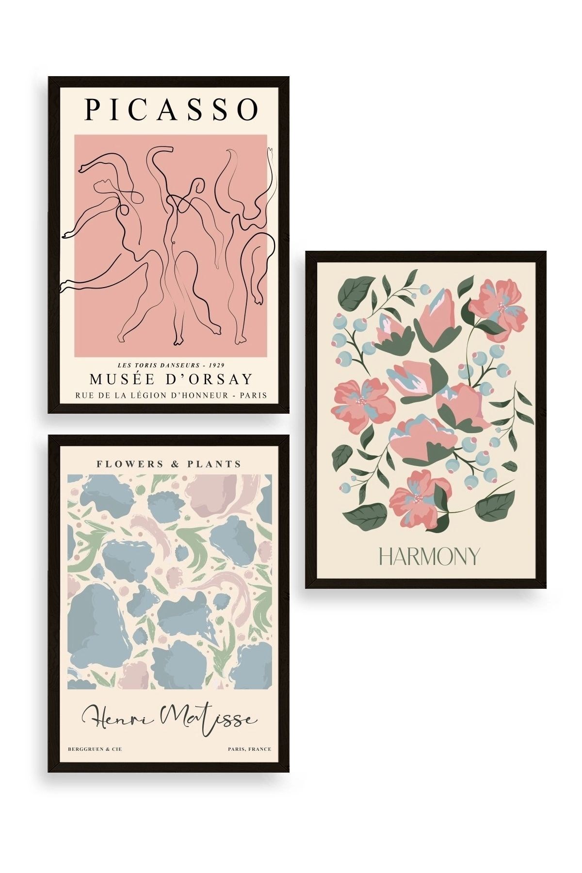 Ünlü Tablolar Üçlü Ahşap Çerçeveli Tablo resmi