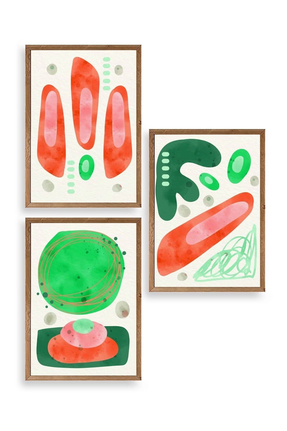 Düşündüren Şekiller Üçlü Ahşap Çerçeveli Tablo resmi