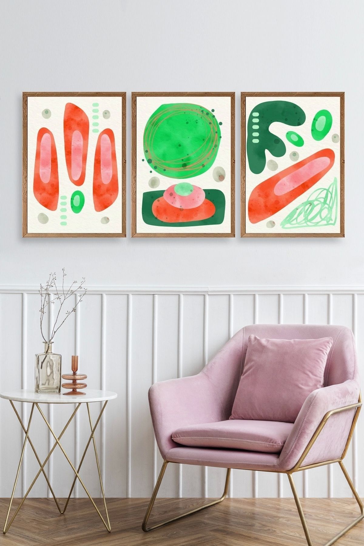 Düşündüren Şekiller Üçlü Ahşap Çerçeveli Tablo resmi