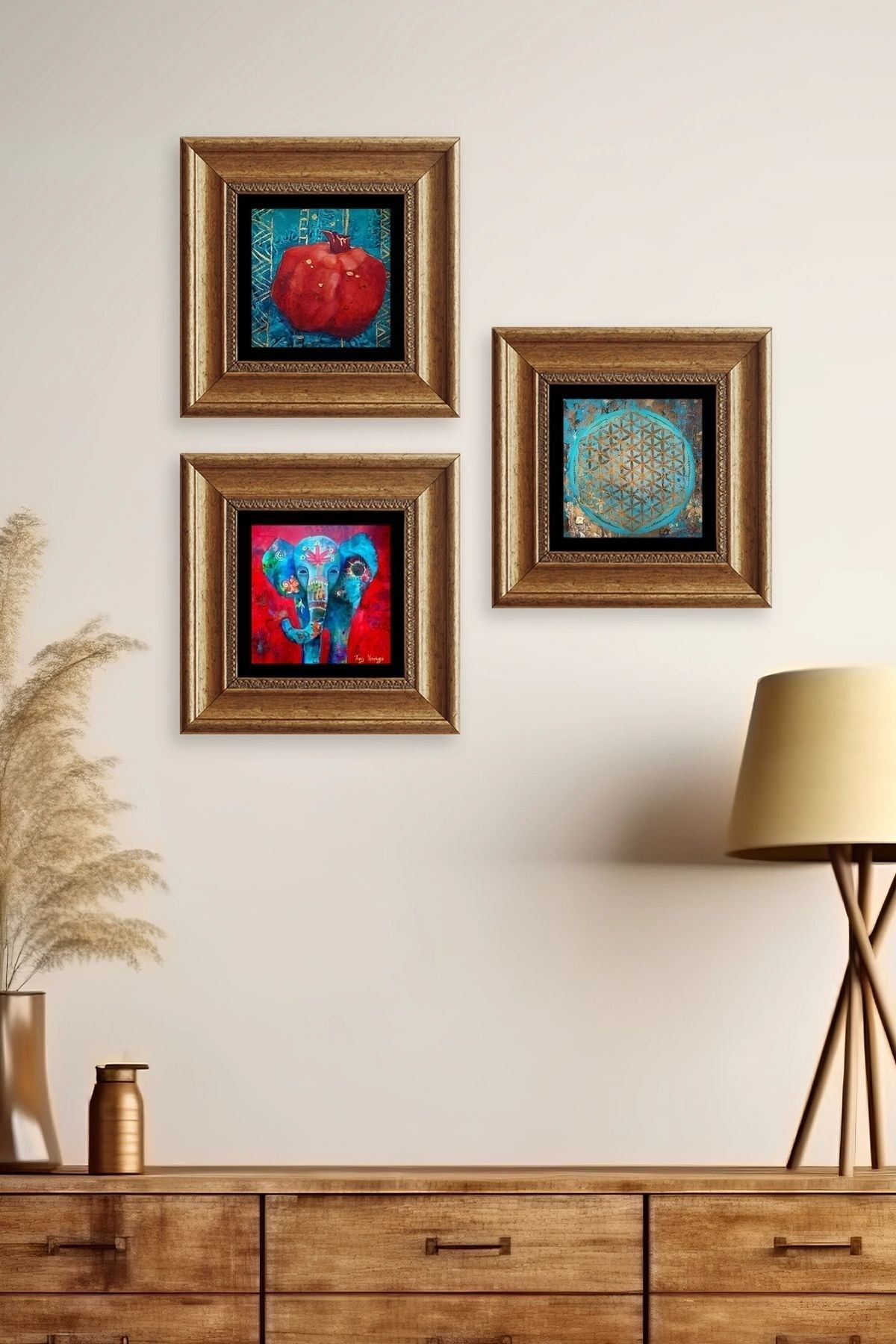 Mistik 3 lü Set Çerçeveli Taş Tablo resmi