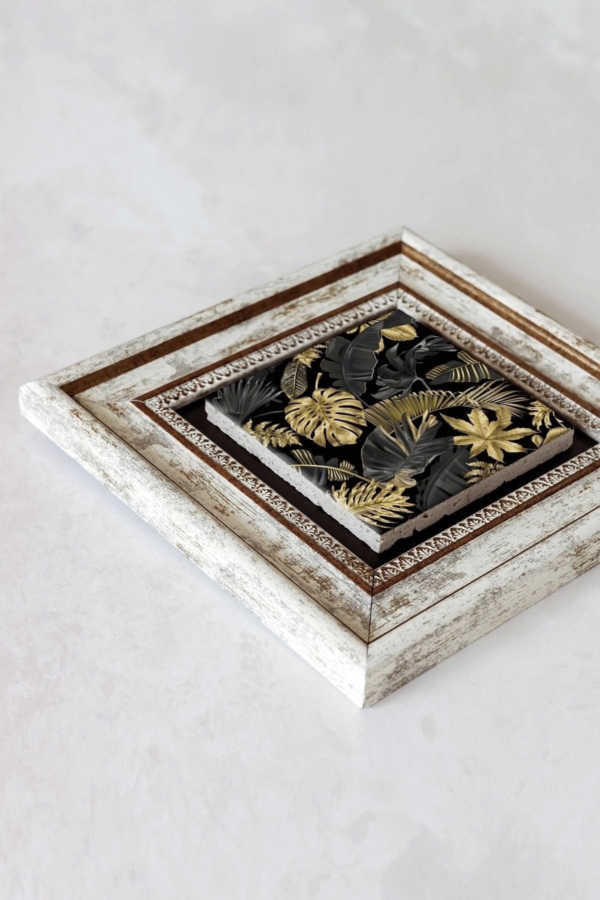 Gold Desenli Çerçeveli Taş Tablo , Çerçeveli Taş Duvar Dekoru-enkcrcvtbl-00168 resmi