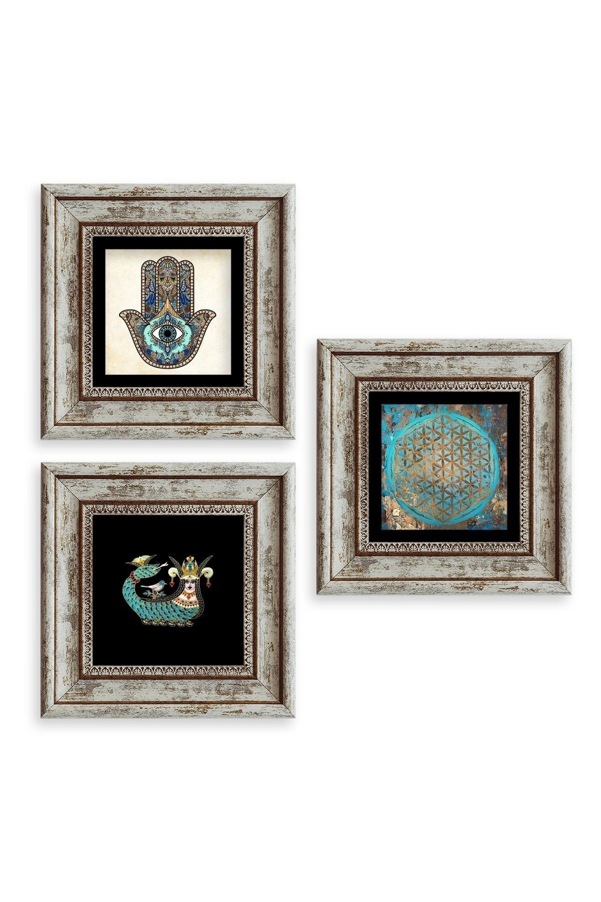 Mistik 3 lü Set Çerçeveli Taş Tablo resmi