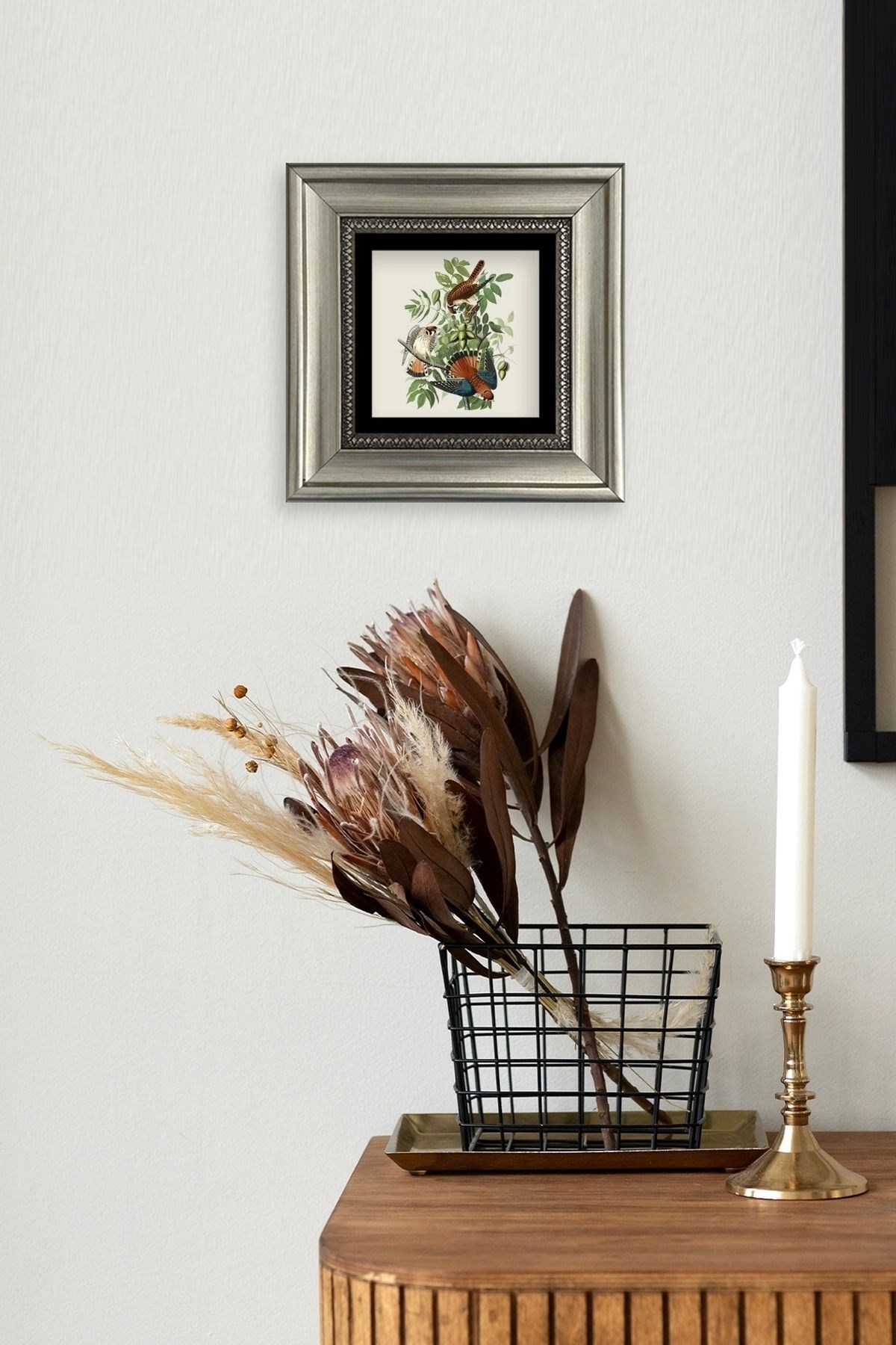 Kuş ve Yapraklar Çerçeveli Taş Tablo resmi