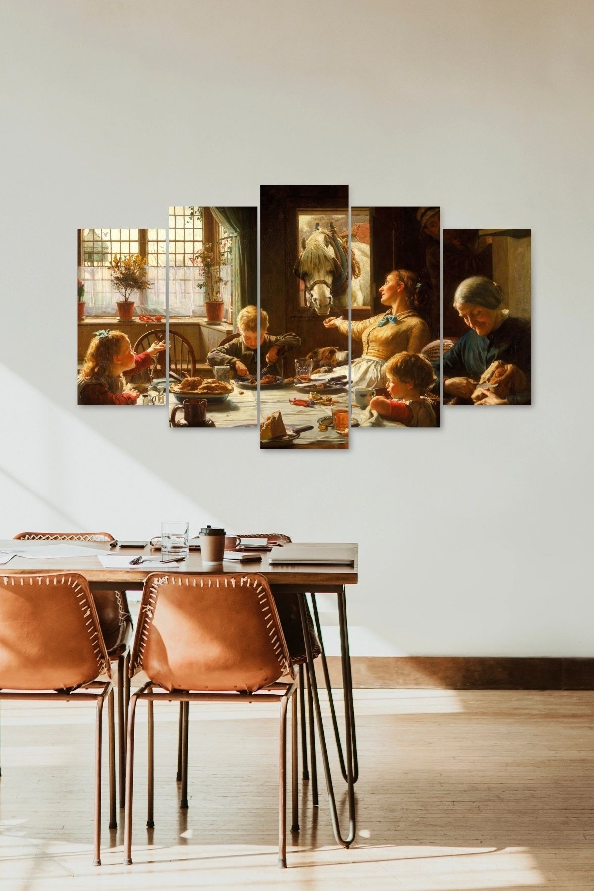 Aile Kahvaltı Çocuklar 5 Parçalı Mdf Tablo resmi