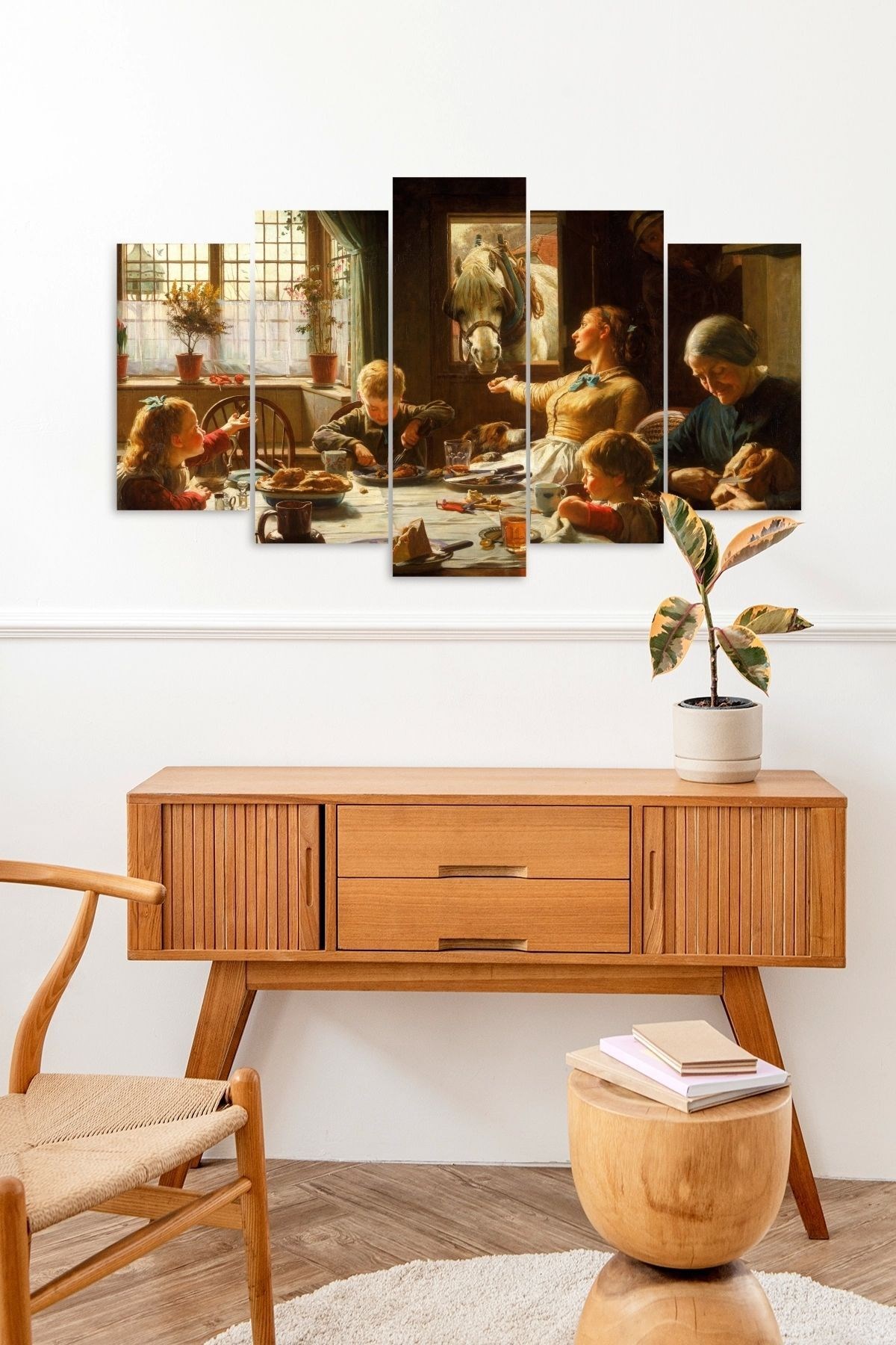 Aile Kahvaltı Çocuklar 5 Parçalı Mdf Tablo resmi