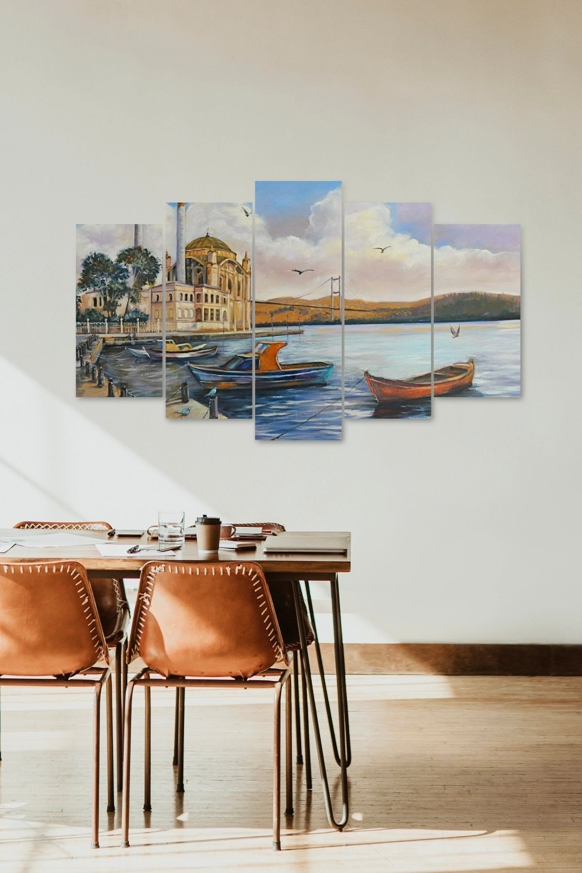 Şehir ve Deniz 5 Parçalı Mdf Tablo resmi