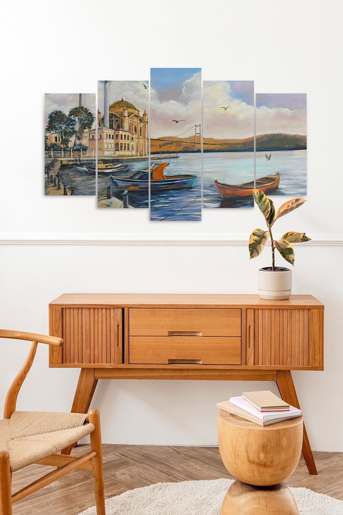 Şehir ve Deniz 5 Parçalı Mdf Tablo resmi
