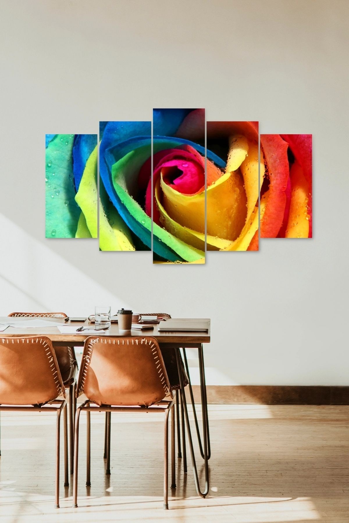 Gül Manzarası Retro 5 Parçalı Mdf Tablo resmi