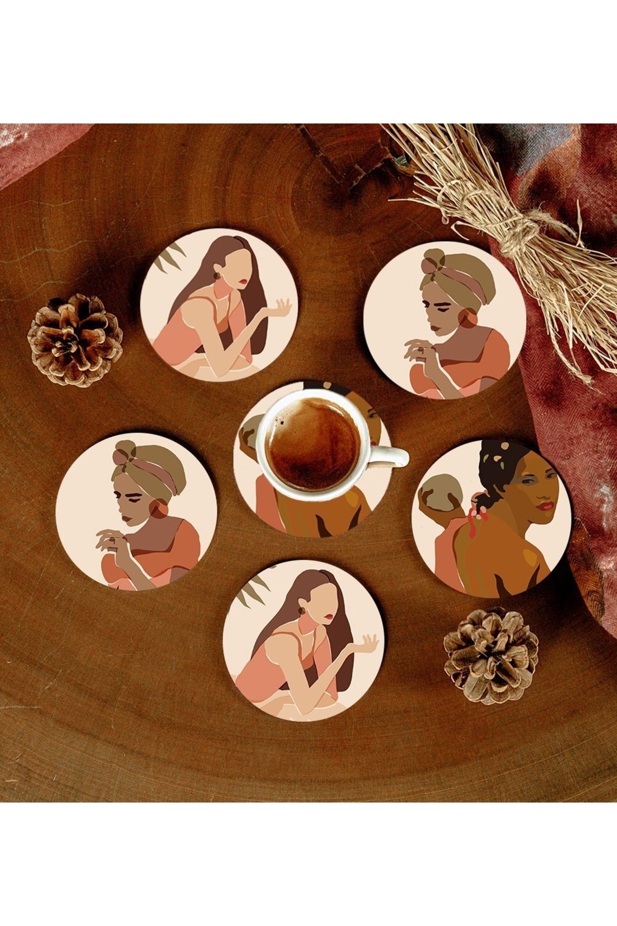 Picture of 6 Adet Desenli Mdf Bardak Altlığı