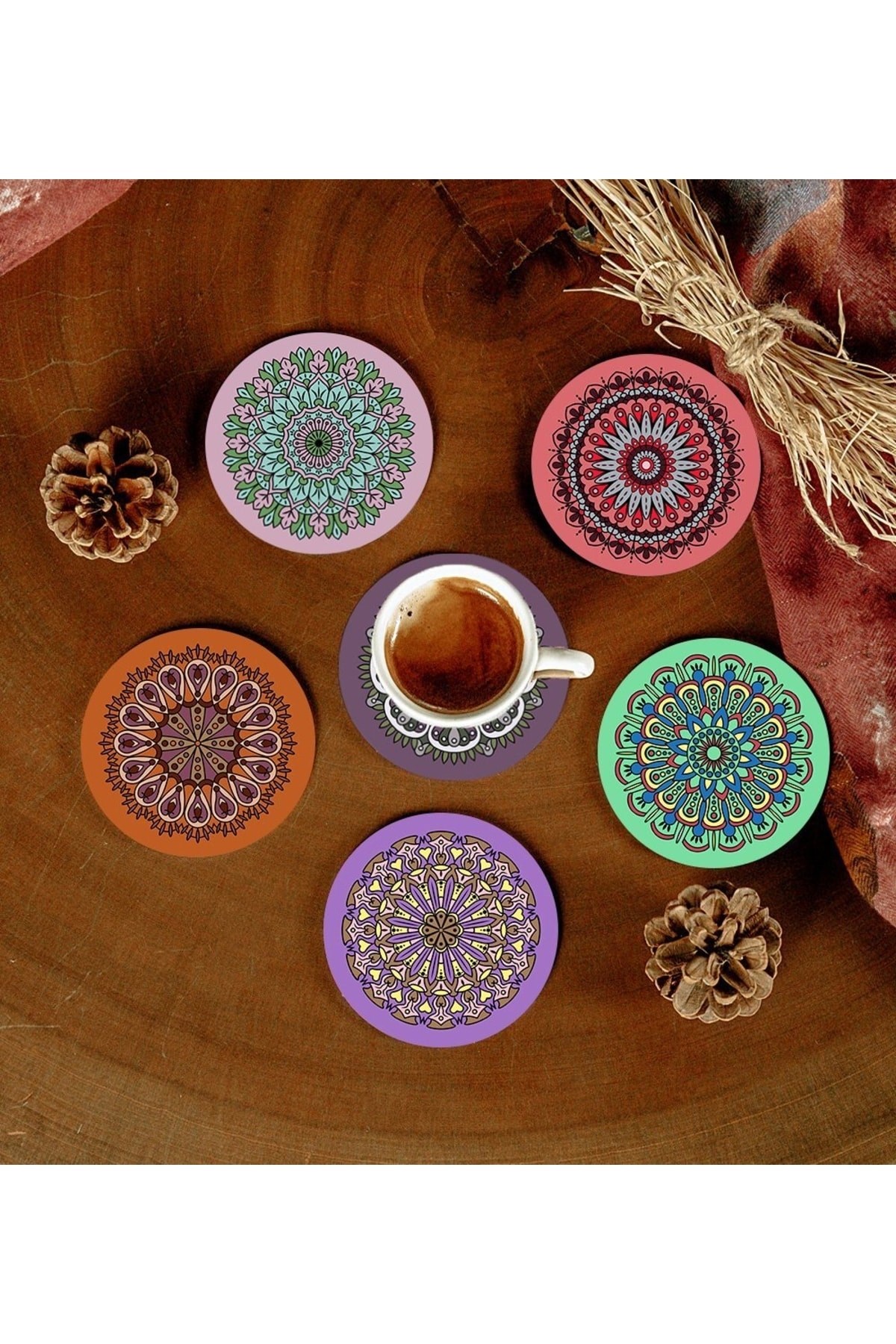 Picture of 6 Adet Desenli Mdf Bardak Altlığı