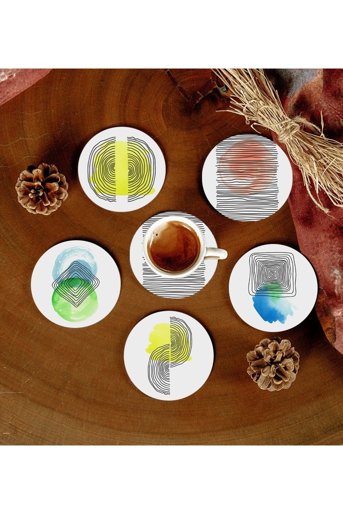 Picture of 6 Adet Desenli Mdf Bardak Altlığı