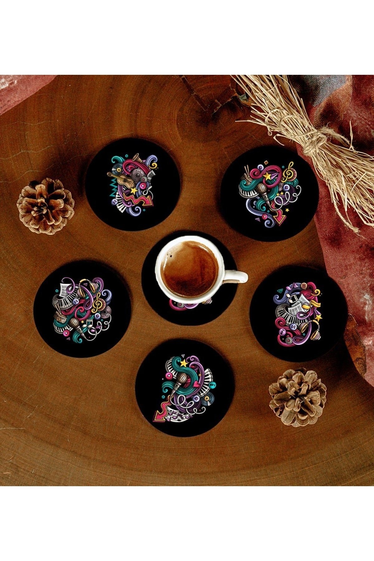 Picture of 6 Adet Desenli Mdf Bardak Altlığı