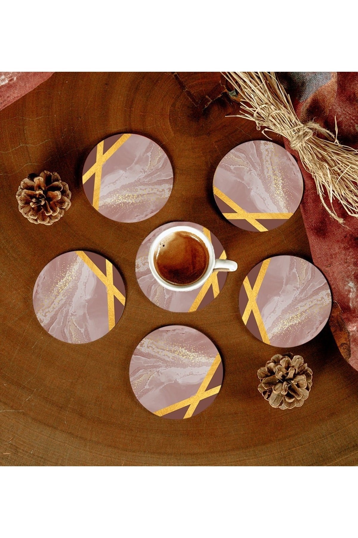 Picture of 6 Adet Desenli Mdf Bardak Altlığı