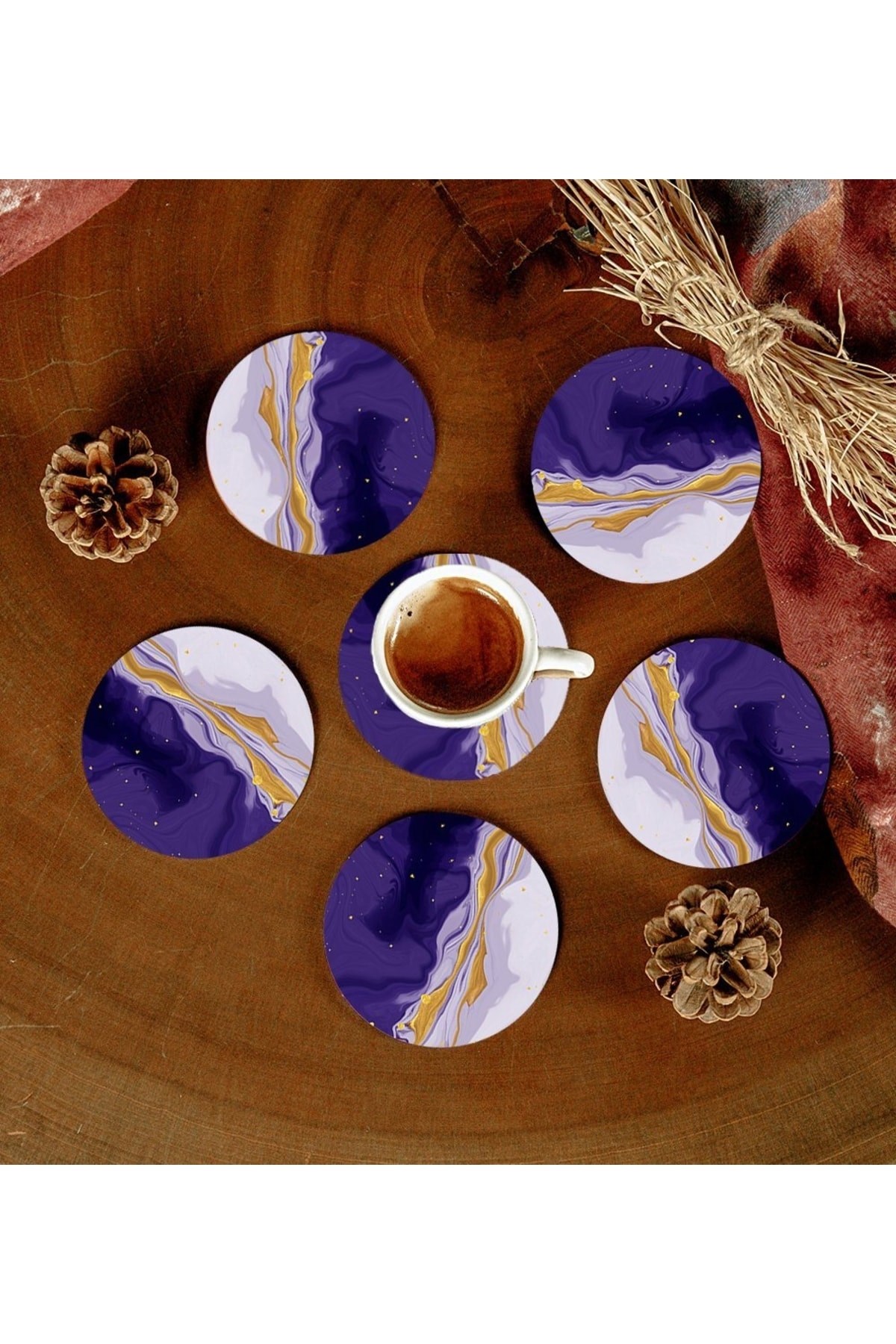 Picture of 6 Adet Desenli Mdf Bardak Altlığı