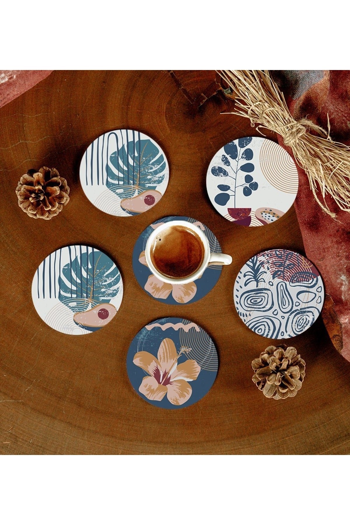 Picture of 6 Adet Desenli Mdf Bardak Altlığı