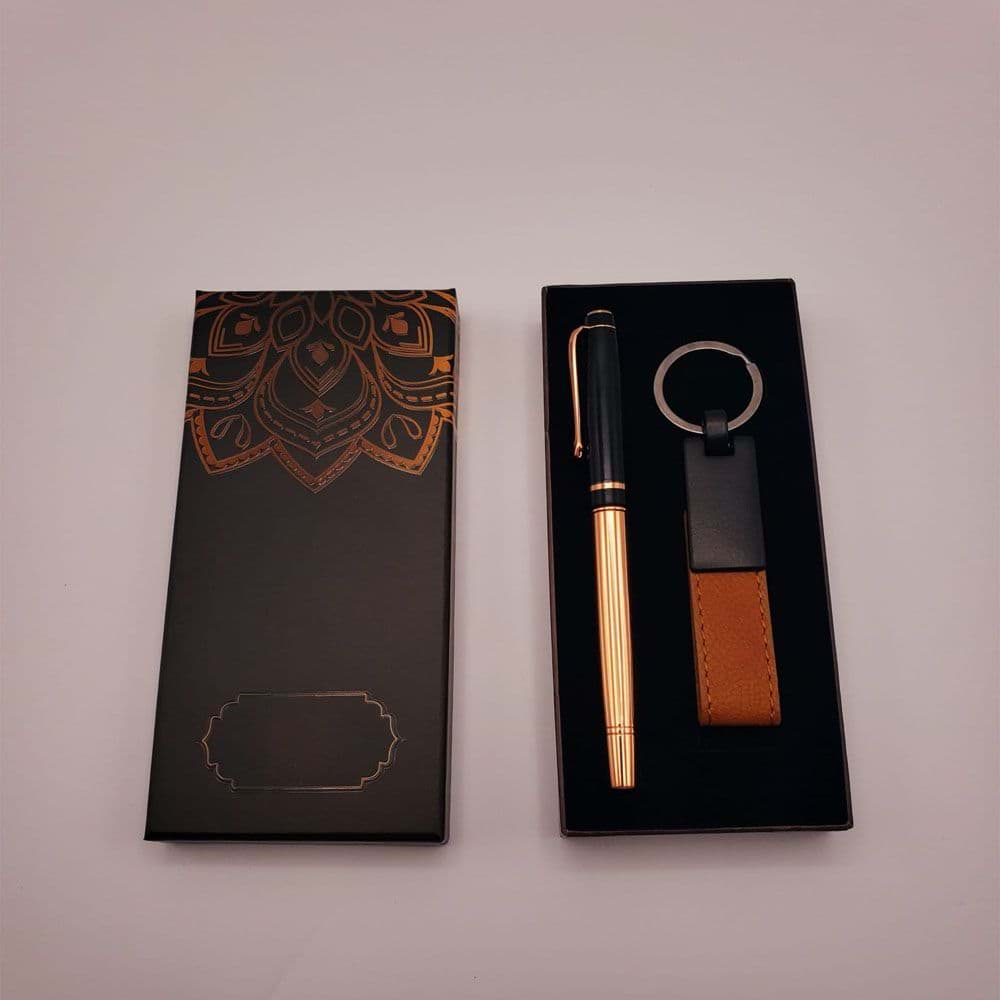 Deri Anahtarlık Ve Bakır Roller Kalem Seti resmi