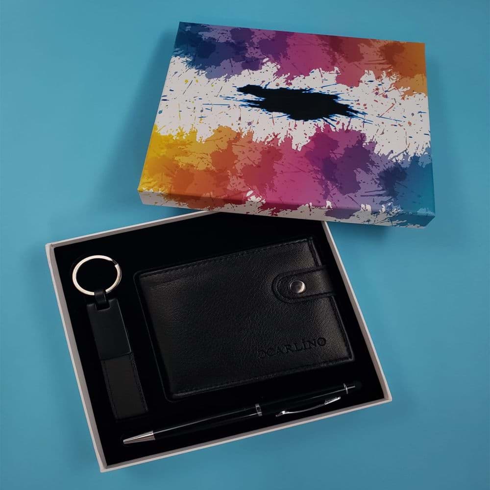 Siyah Cüzdan Anahtarlık Ve Tükenmez Kalem resmi