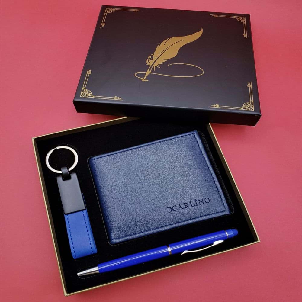 Mavi Cüzdan Anahtarlık Ve Kalem resmi