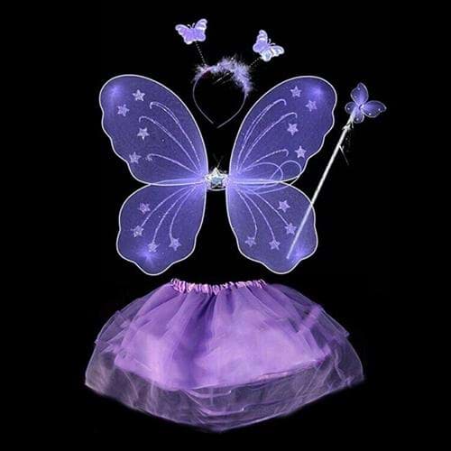 Lila Mor Kelebek Kostümü - Lila Mor Kelebek Kostüm Aksesuar Seti 4 Parça resmi