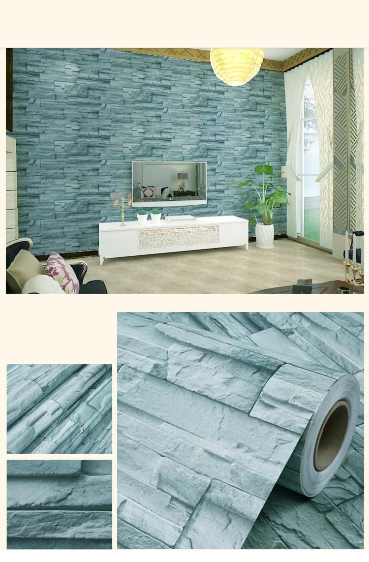 Mavi Tuğla Taş Desenli Kendinden Yapışkanlı 3D Duvar Raf Kapı Kaplama Kağıdı 5 Metre 60 Cm resmi