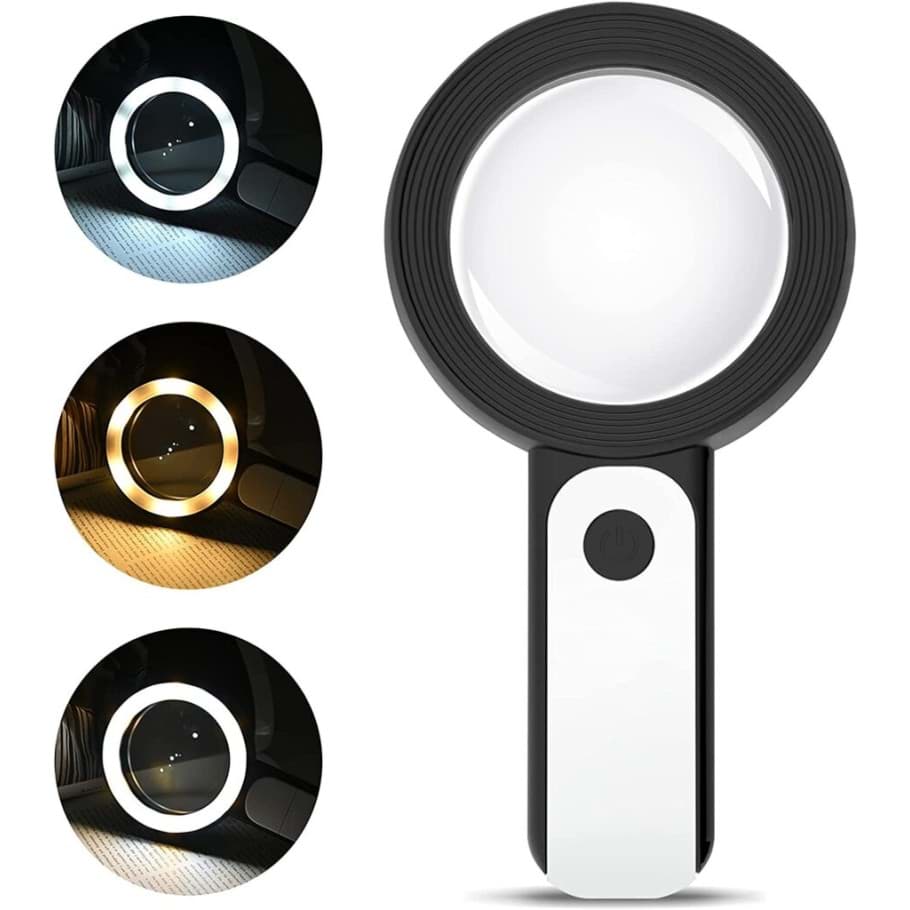 30X -12Işıklı Büyüteç Taşınabilir Çıft Katmanlı Optik Cam Okuma Büyüteç 2290-18 resmi