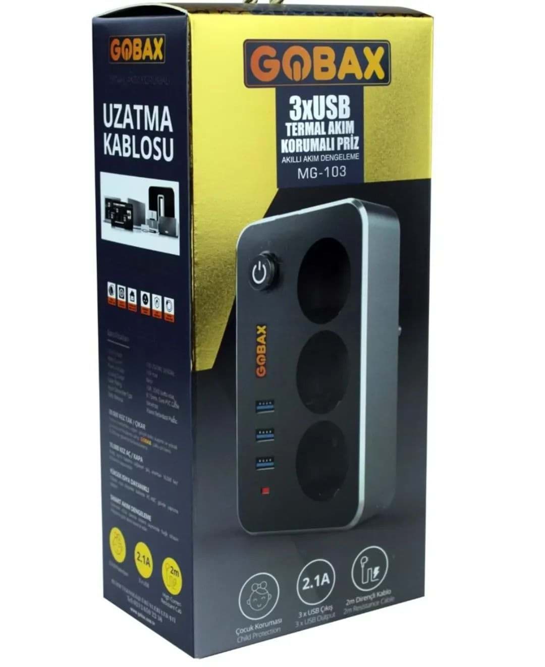 GOBAX Mg-103 3xusb 2.1a 3x Priz Anahtarli Termal Akim Korumali Priz 2m Kablo resmi