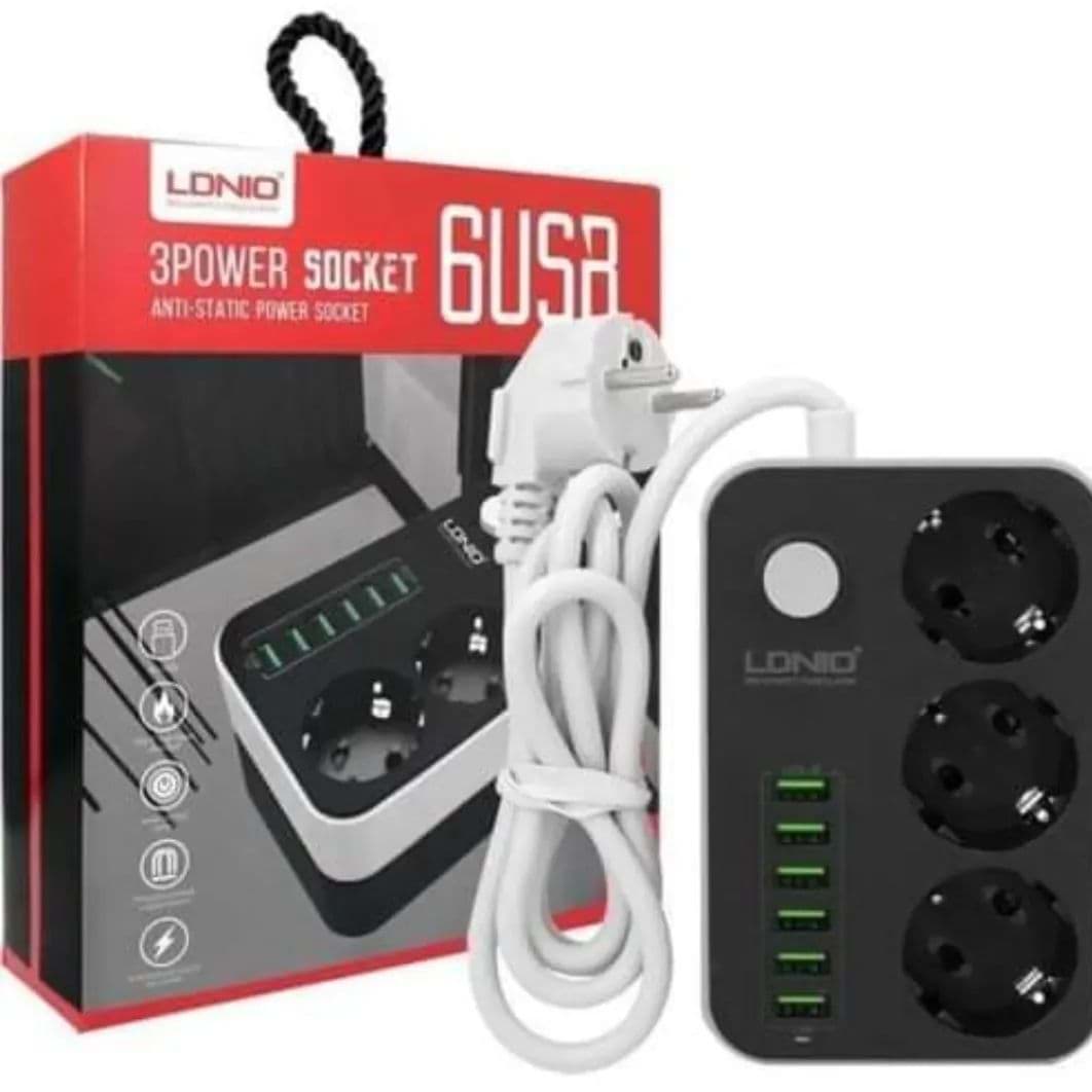 LDNIO SE3631 3lü Priz 6 Usb Coğaltici Akim Korumali Priz resmi
