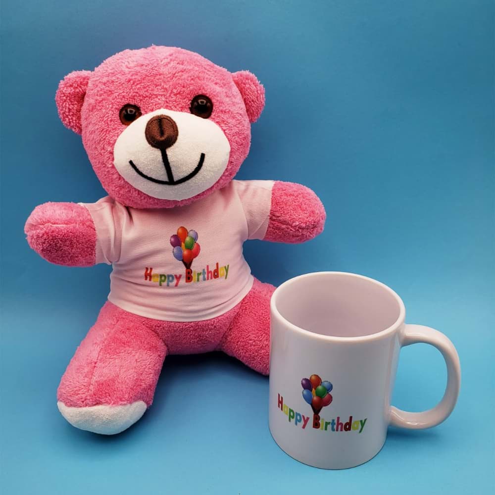 Happy Birthday Tasarım Pembe Ayıcık Ve Kupa Seti resmi
