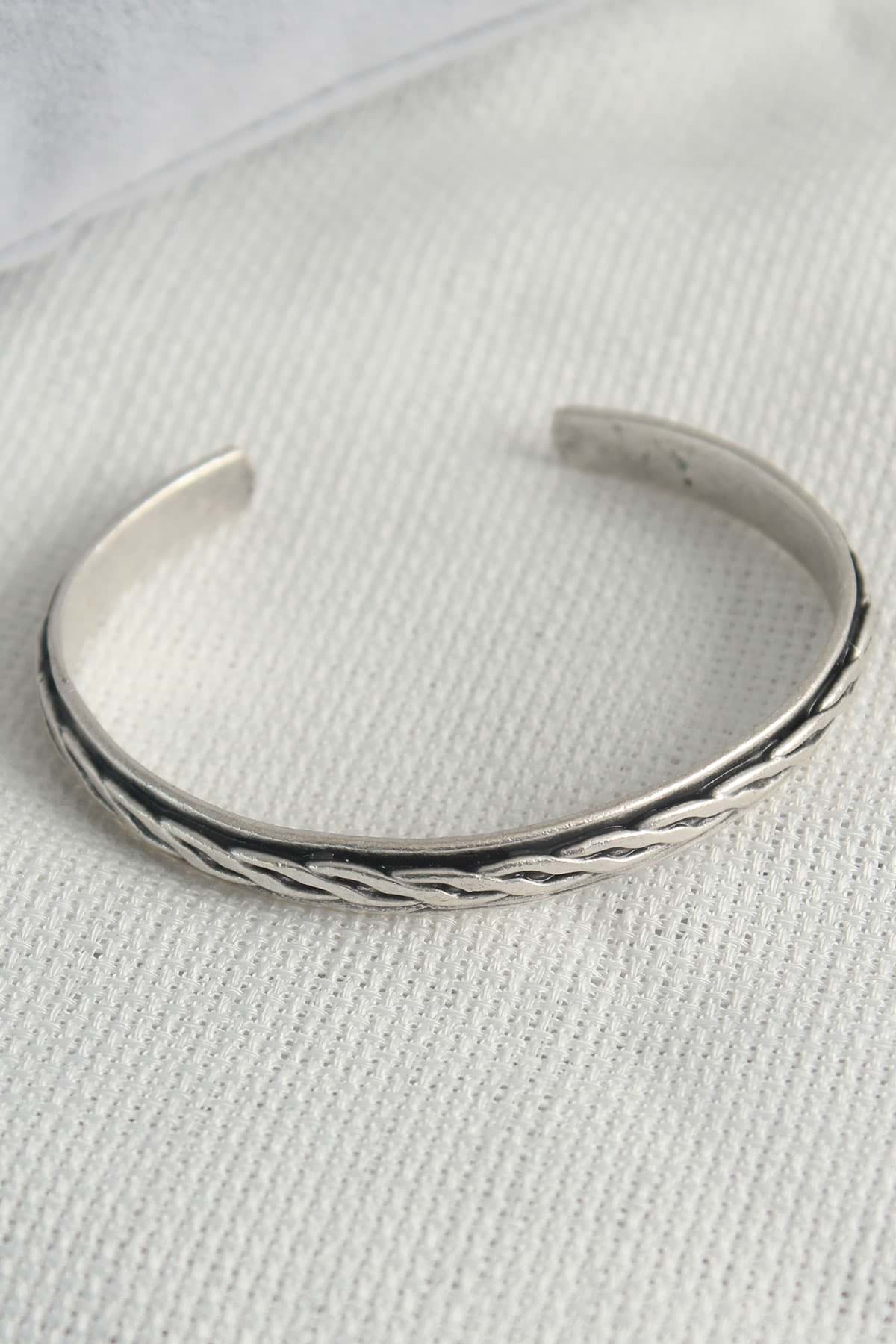 Otantik Model Gümüş Renk Motif İşleme Plaka Erkek Bileklik - TJ-EB3615 resmi