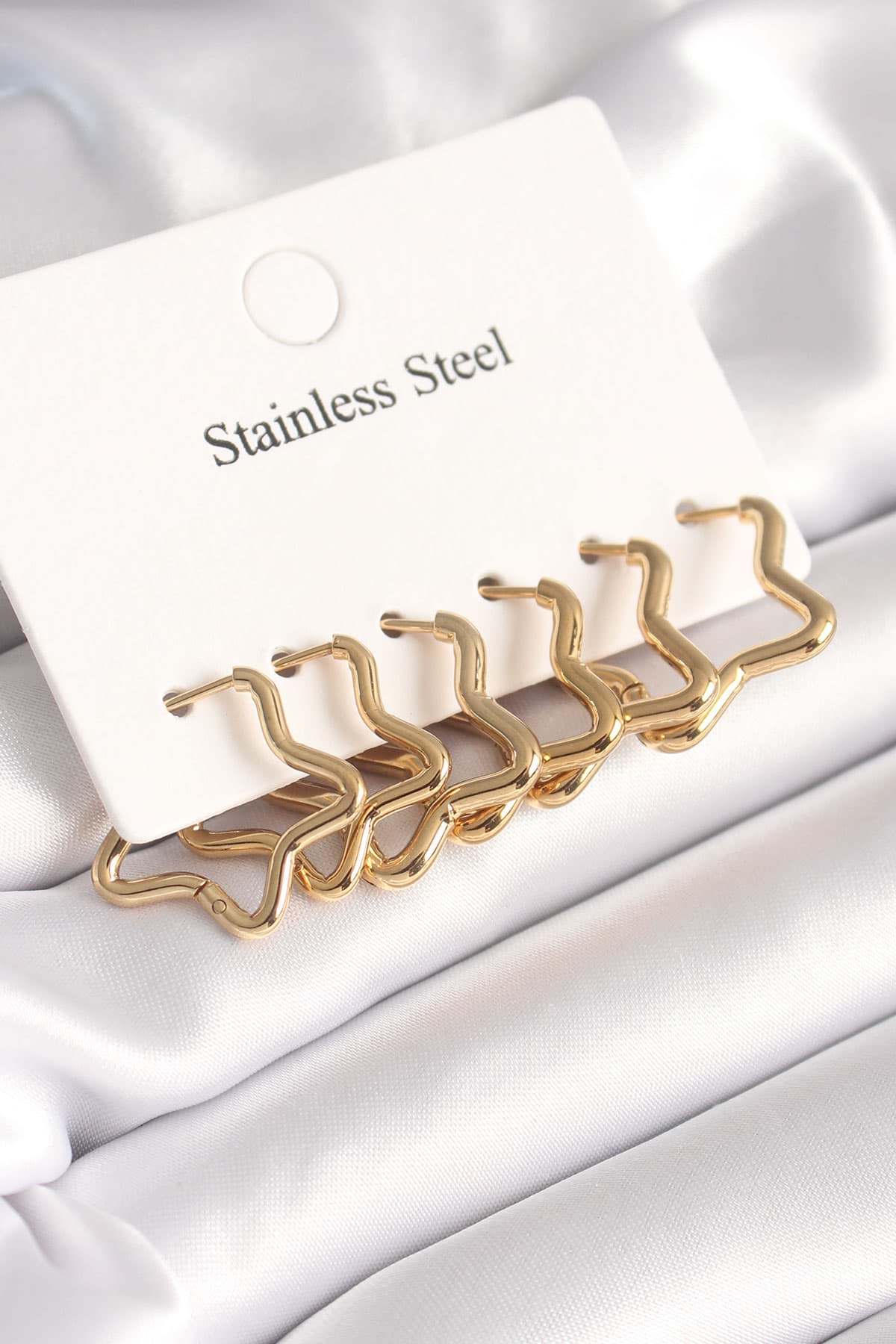 316L Çelik Gold Renk Yıldız Model Kadın Küpe Seti - TJ-BKP8661 resmi