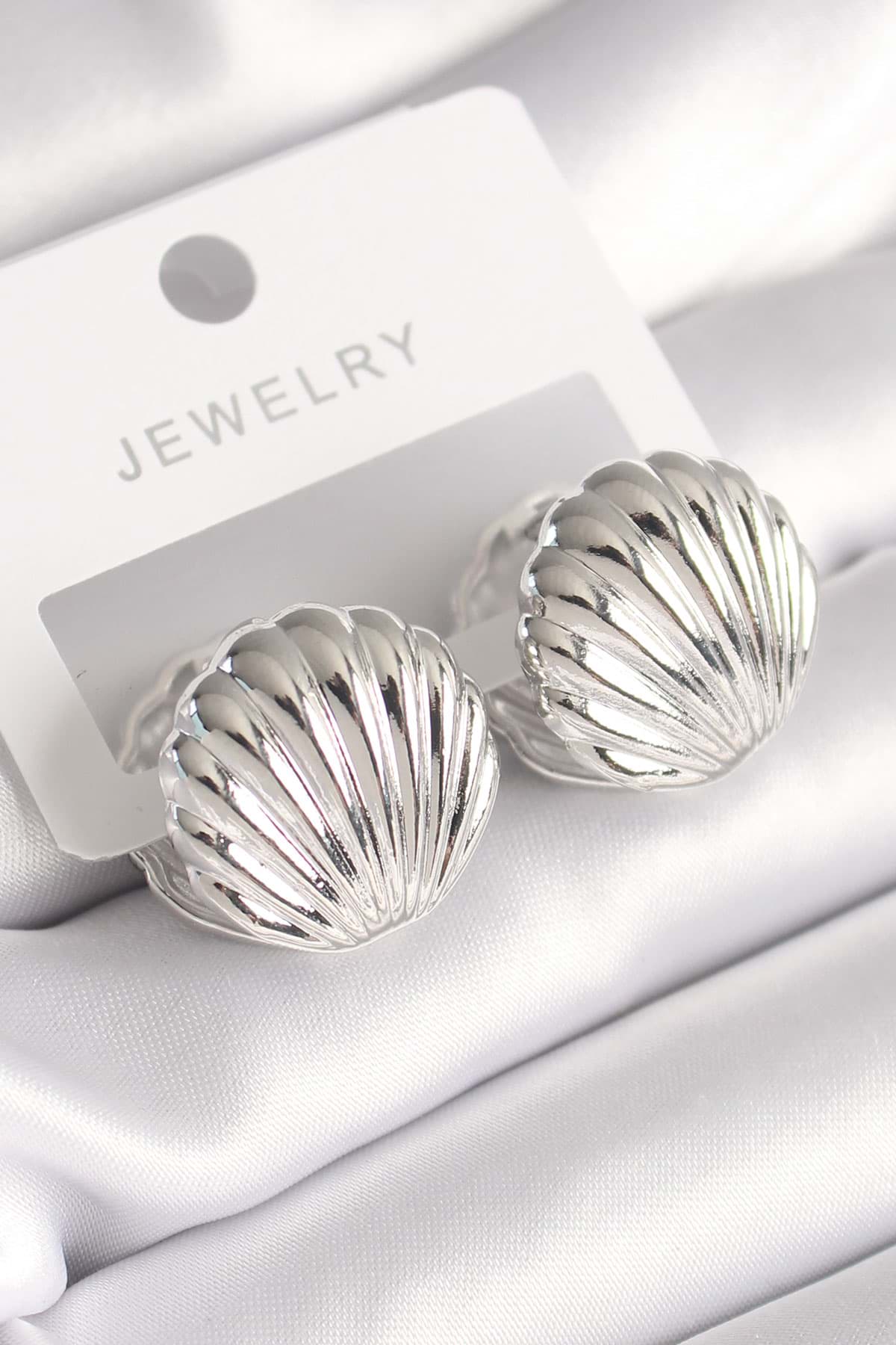 Pirinç Gümüş Renk Deniz Kabuğu Model Kadın Küpe - TJ-BKP8666 resmi