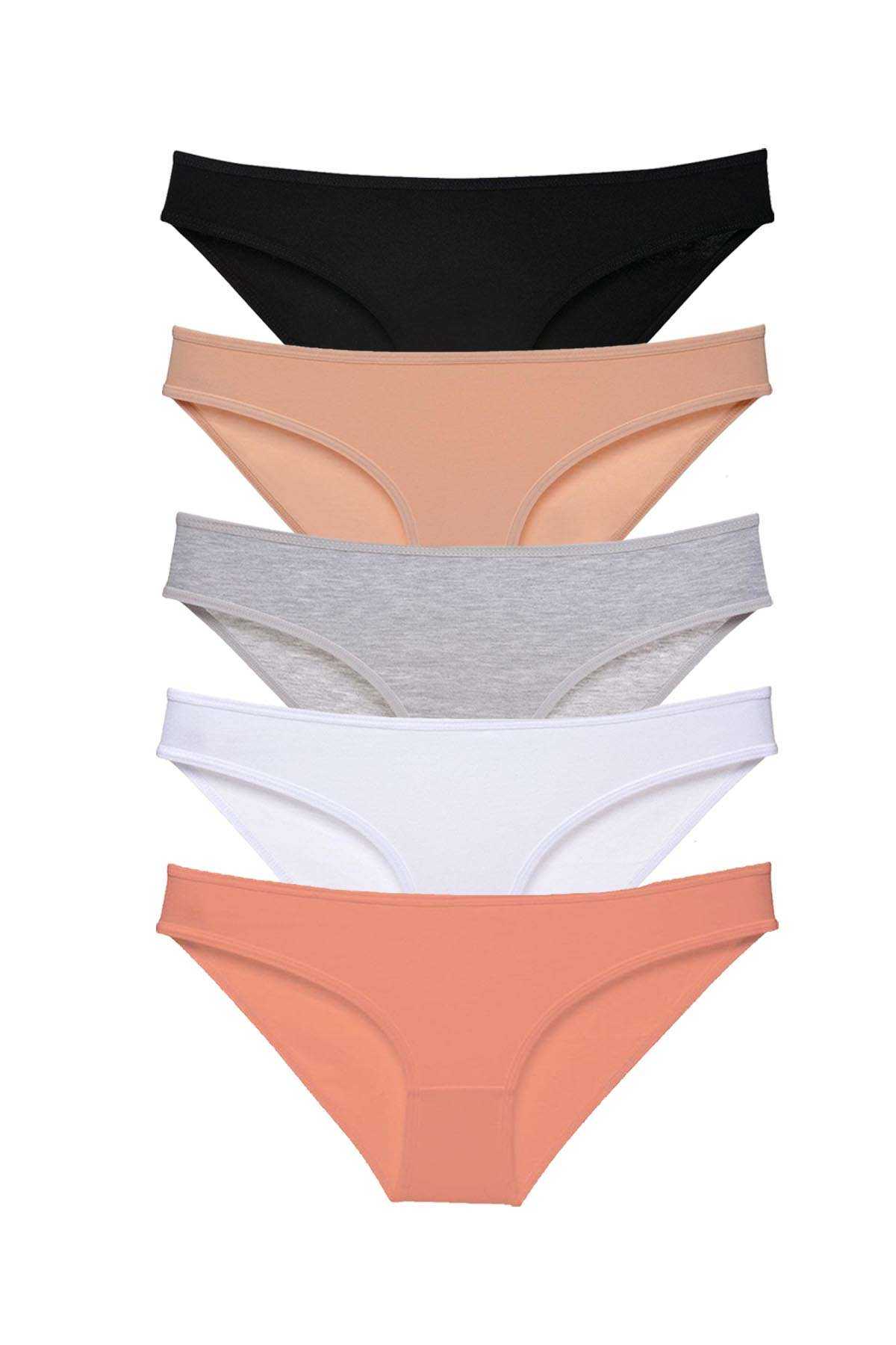 5 adet Süper Eko Set Likralı Kadın Slip Külot Siyah Ten Gri Beyaz Pudra resmi