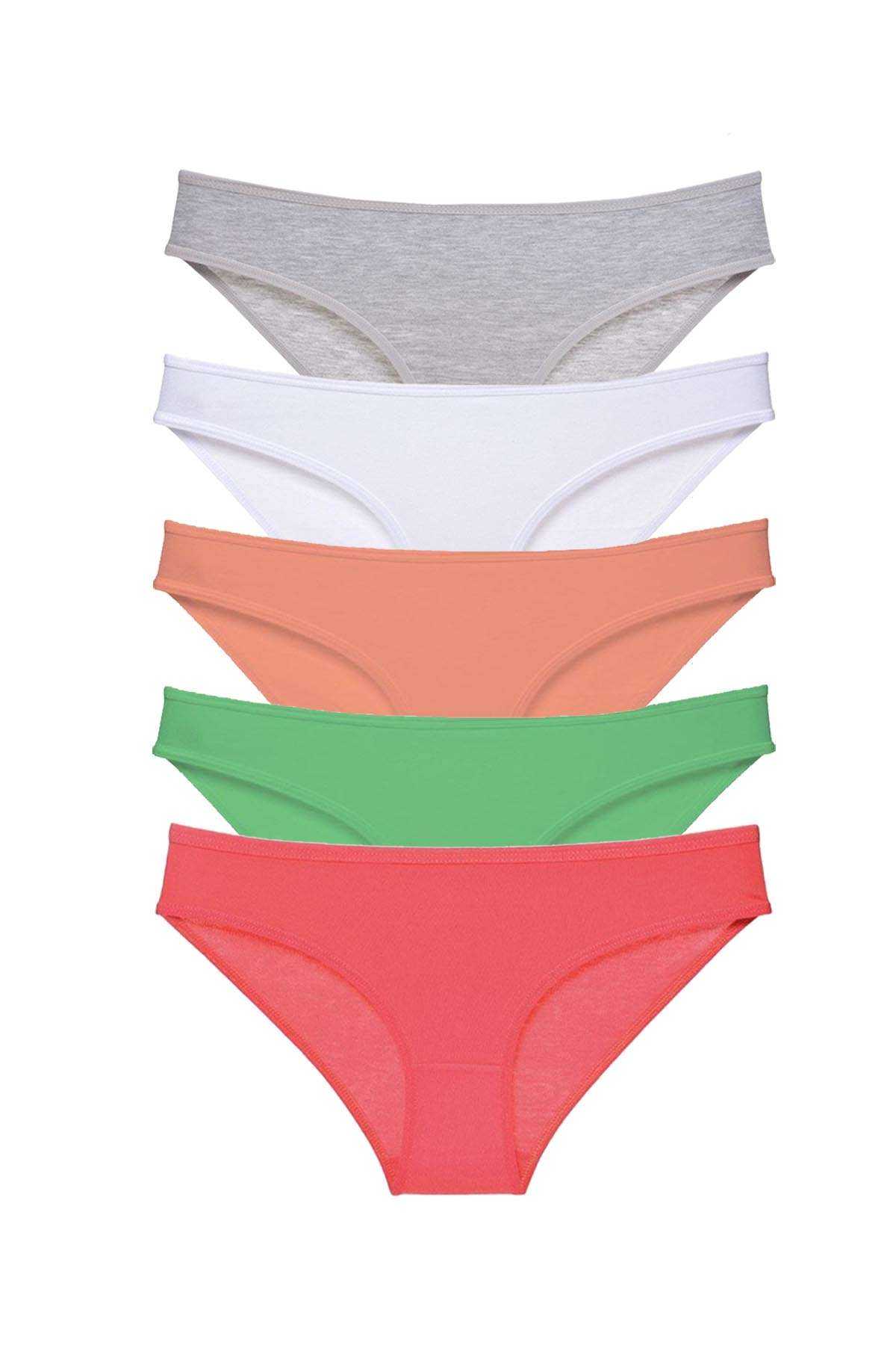 5 adet Süper Eko Set Likralı Kadın Slip Külot Gri Beyaz Pudra Yeşil Fuşya resmi