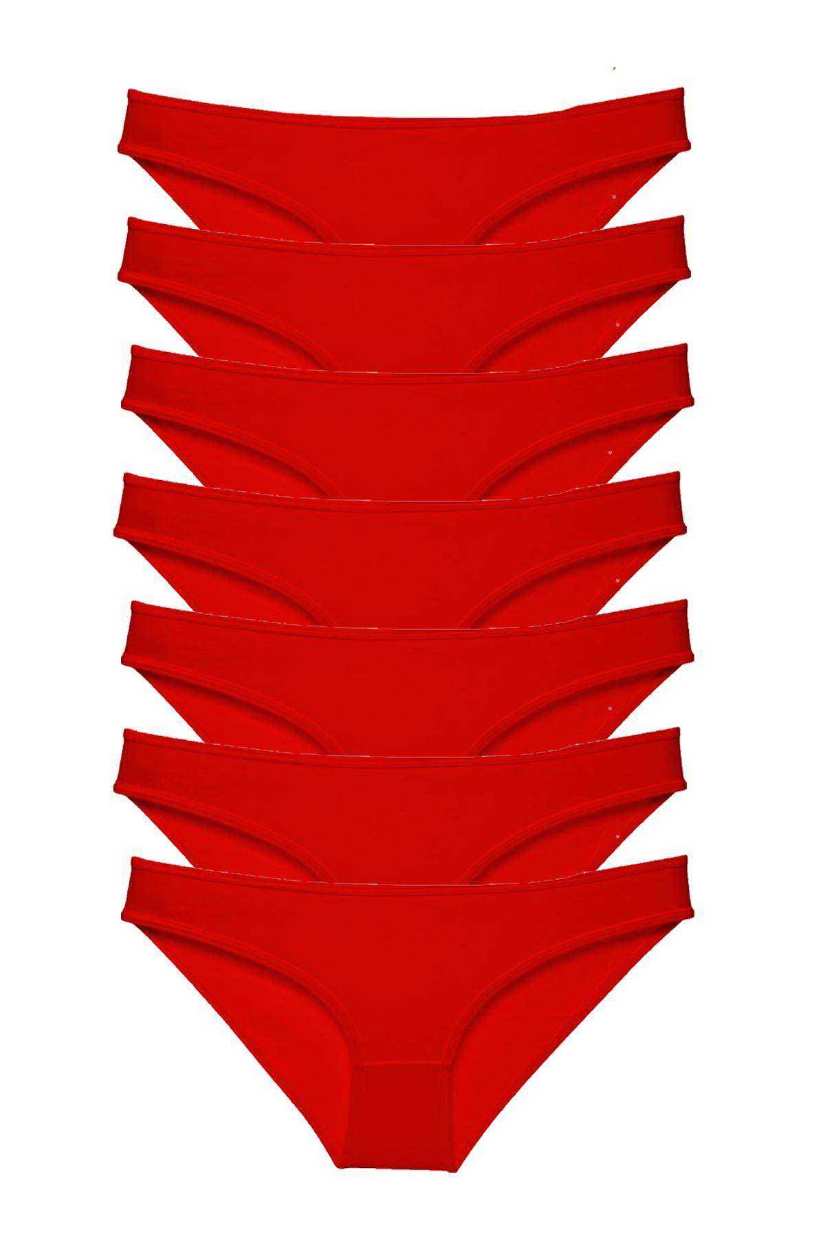 7 adet Süper Eko Set Likralı Kadın Slip Külot Kırmızı resmi