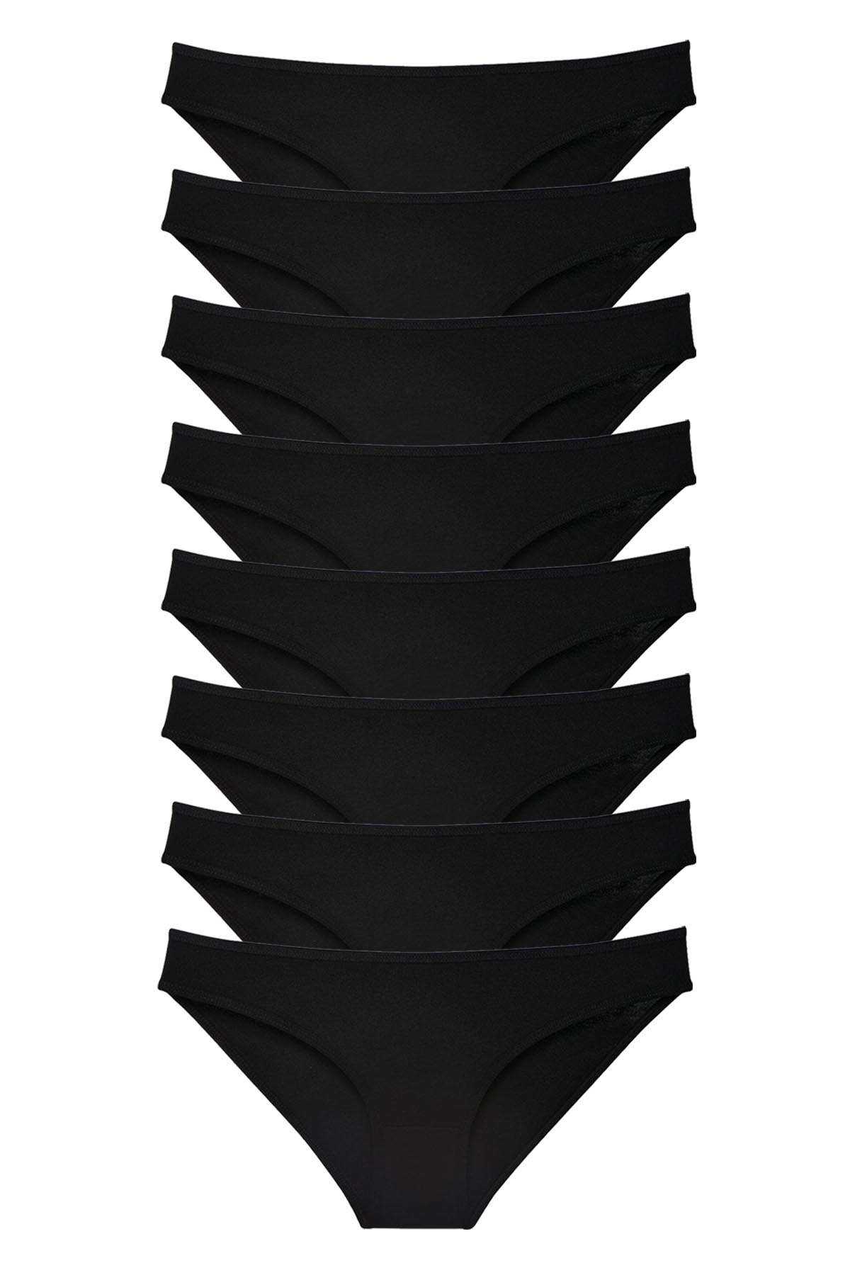 8 adet Süper Eko Set Likralı Kadın Slip Külot Siyah resmi