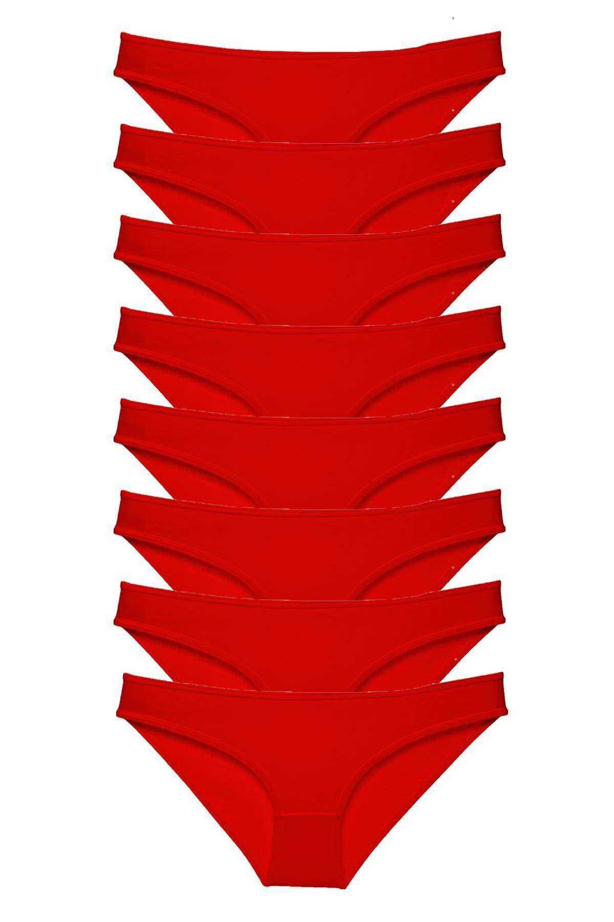 8 adet Süper Eko Set Likralı Kadın Slip Külot Kırmızı resmi