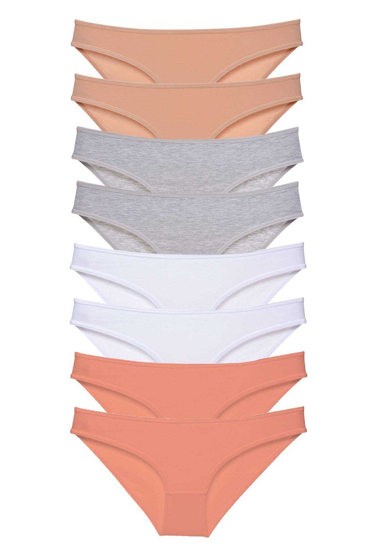 Picture of 8 adet Süper Eko Set Likralı Kadın Slip Külot Ten Gri Beyaz Pudra