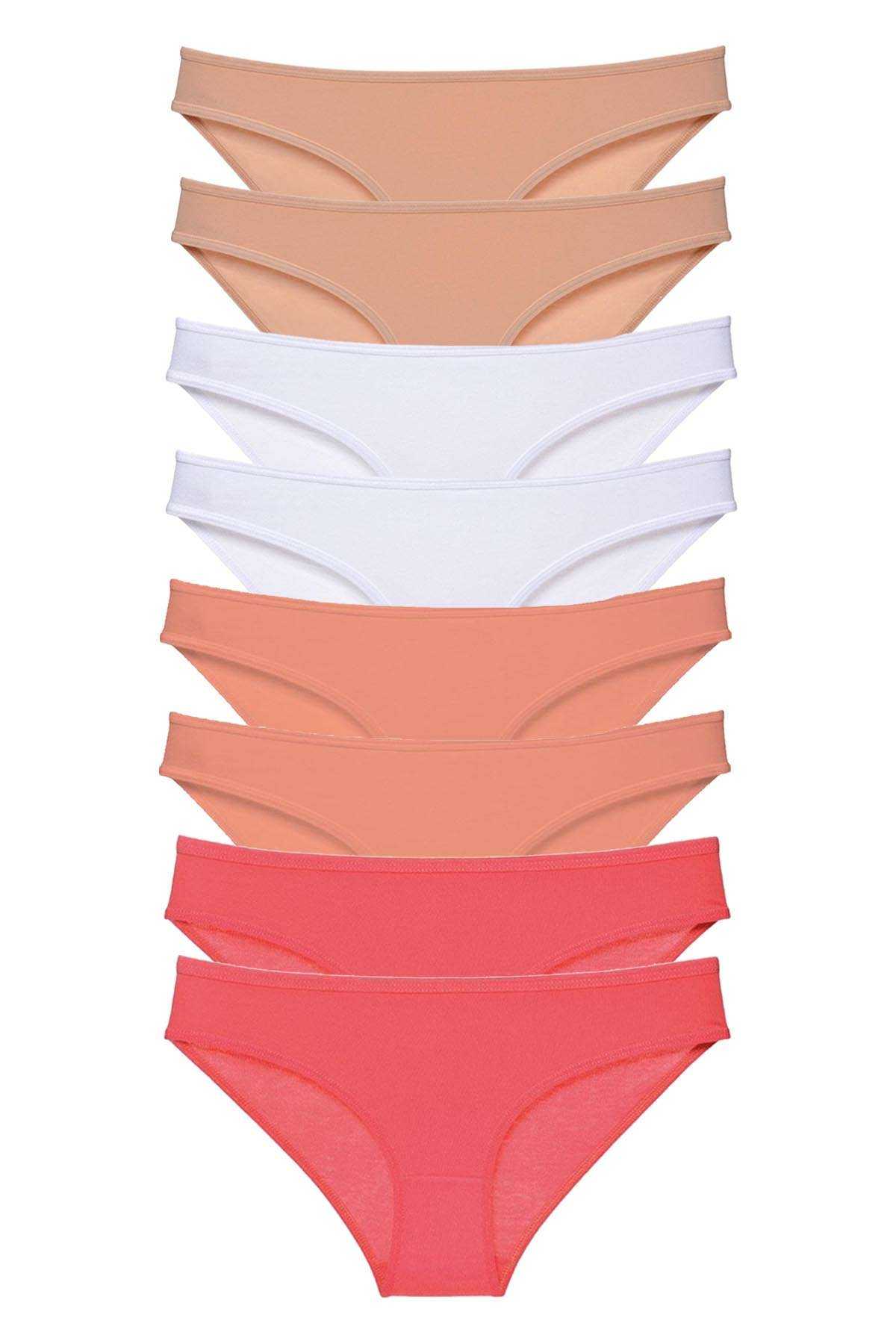 Picture of 8 adet Süper Eko Set Likralı Kadın Slip Külot Ten Beyaz Pudra Fuşya