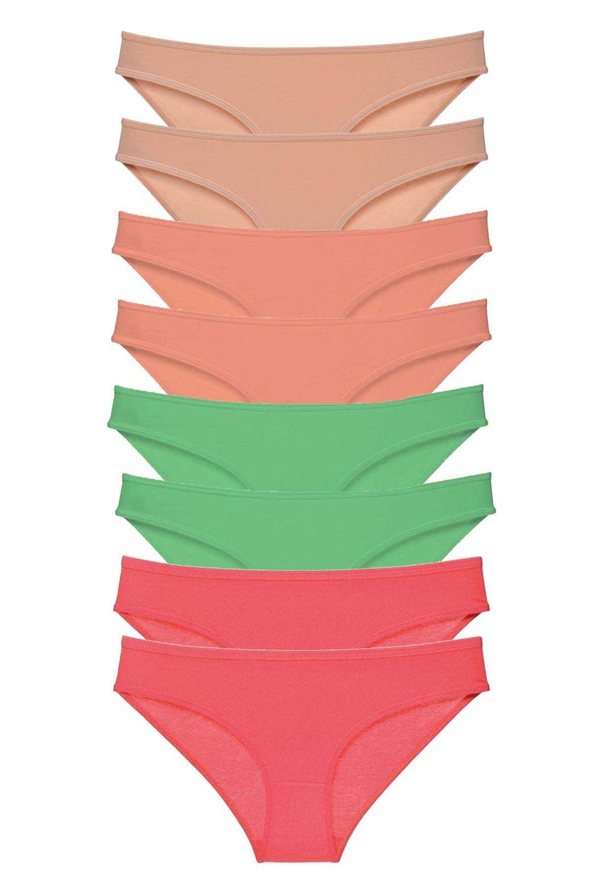 Picture of 8 adet Süper Eko Set Likralı Kadın Slip Külot Ten Pudra Yeşil Fuşya