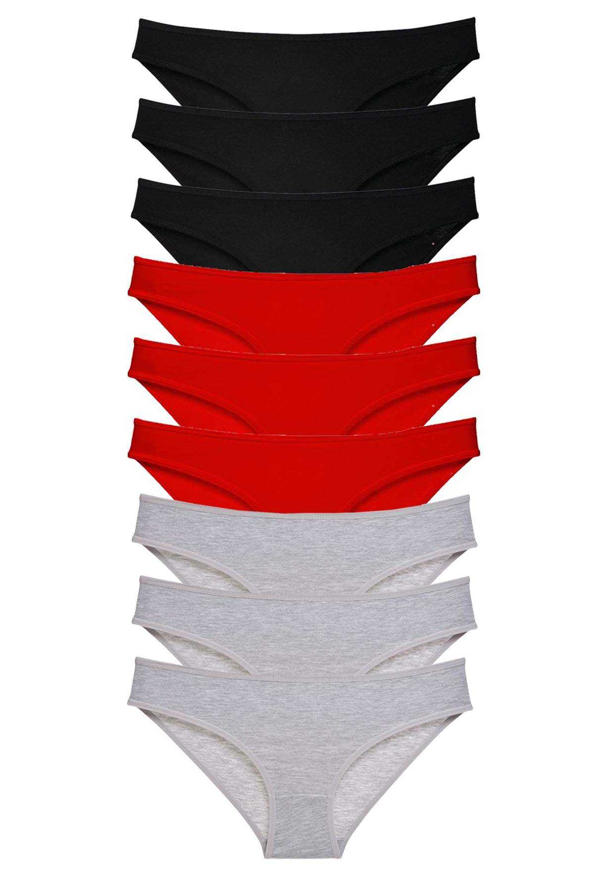 Picture of 9 adet Süper Eko Set Likralı Kadın Slip Külot Siyah Kırmızı Gri