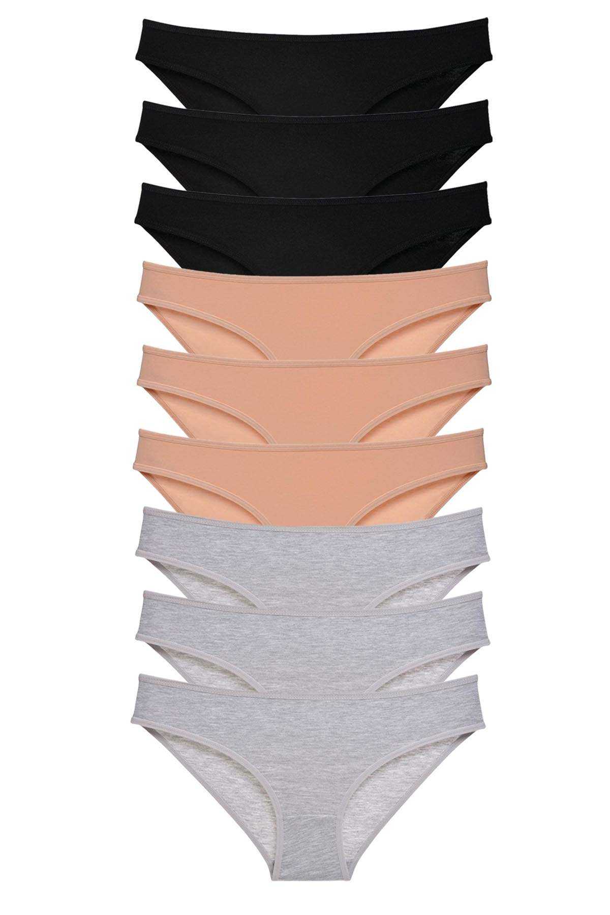 Picture of 9 adet Süper Eko Set Likralı Kadın Slip Külot Siyah Ten Gri