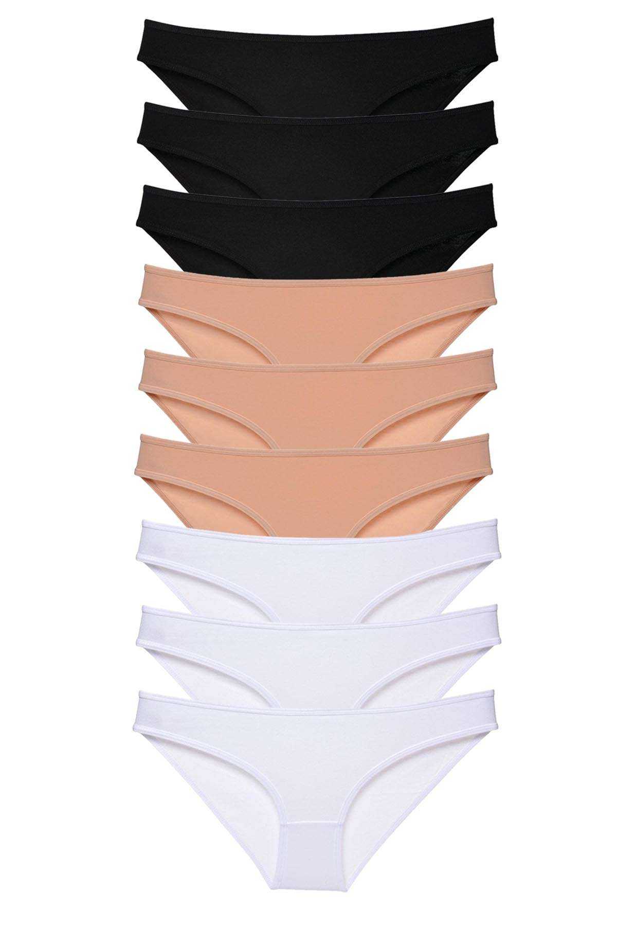 Picture of 9 adet Süper Eko Set Likralı Kadın Slip Külot Siyah Ten Beyaz