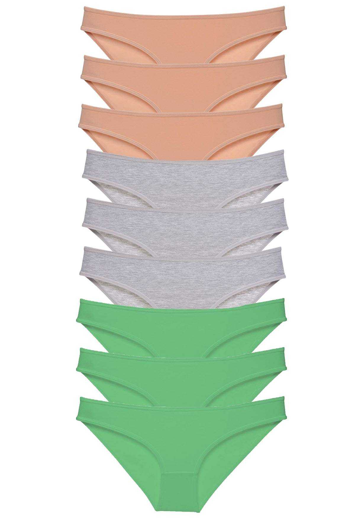 Picture of 9 adet Süper Eko Set Likralı Kadın Slip Külot Ten Gri Yeşil